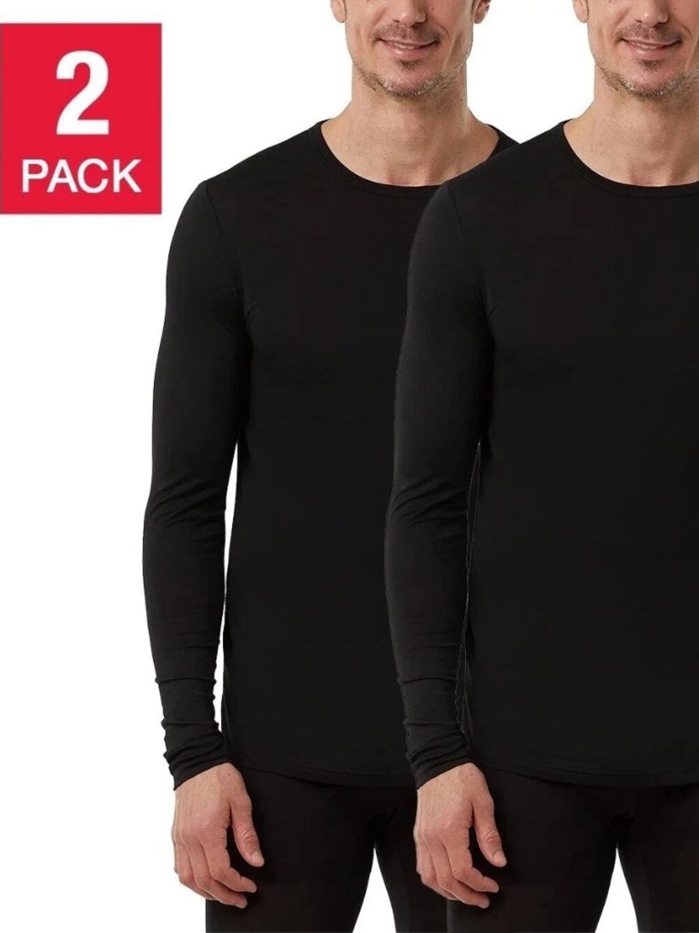 32 DEGREES Heat Mens Base Leyer Long Sleeve Crew Neck Tee 2-Pack -Black -Size L
